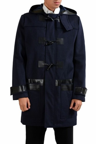 Cappotto con cappuccio da uomo blu Christian Dior 100% lana cerniera intera taglia M L