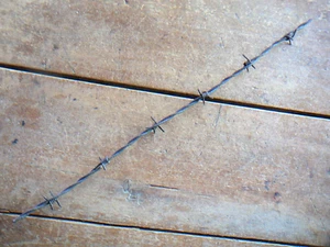 MERRILL'S EARLY FOUR POINT CLOSE SET BARBS on 1 OF 2 LINES - ANTIQUE BARBED WIRE - Picture 1 of 5