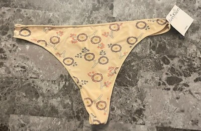 NWT CALVIN KLEIN LARGE NUDE PINK GREEN FLORAL SMOOTH VINTAGE RARE THONG PANTIES — 第 1/4 张图片