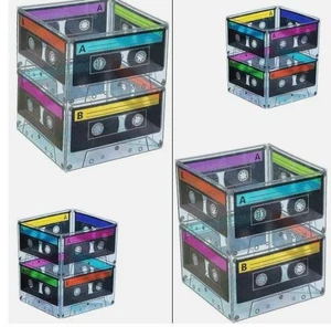 Confezione 2 secchielli cassette 4E's Novità anni 80 e 90 centrotavola festa retrò porta caramelle - Foto 1 di 7