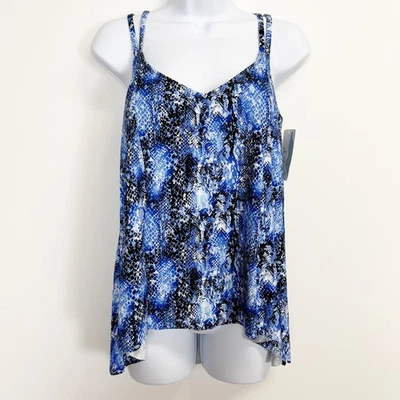 Swim Solutions Tankini Bikini Top Womens 12 Blue Snake Print Bust Support NWT - Image 1 of 4