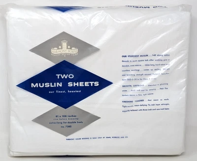 Vintage Sears Harmony House Two Muslin Sheets 81 x 108" 148 Cotton Threads #7282 - Image 1 of 2