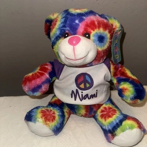 9" Plushology Tie Dye Teddy Bear with Miami T-Shirt - Picture 1 of 3