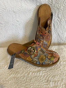 PAVERS WOMENS SLIP ON LEATHER MULES SHOES FLORAL SIZE 8- EU 41- COMFORT- £54.99 - Picture 1 of 12