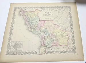 VINTAGE MAP PERU AND BOLIVIA 1855 J.H. COLTON - Picture 1 of 2