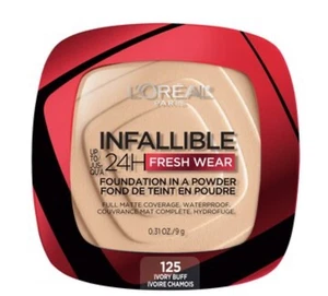 L’ORÉAL PARIS 24HR FRESH WEAR POWDER FOUNDATION IVORY BUFF 125 NEW 0.31 Oz - Picture 1 of 1