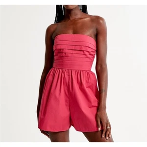 Abercrombie & Fitch Emerson Pink Ruched Strapless Romper Women's Small Tall - Picture 1 of 18