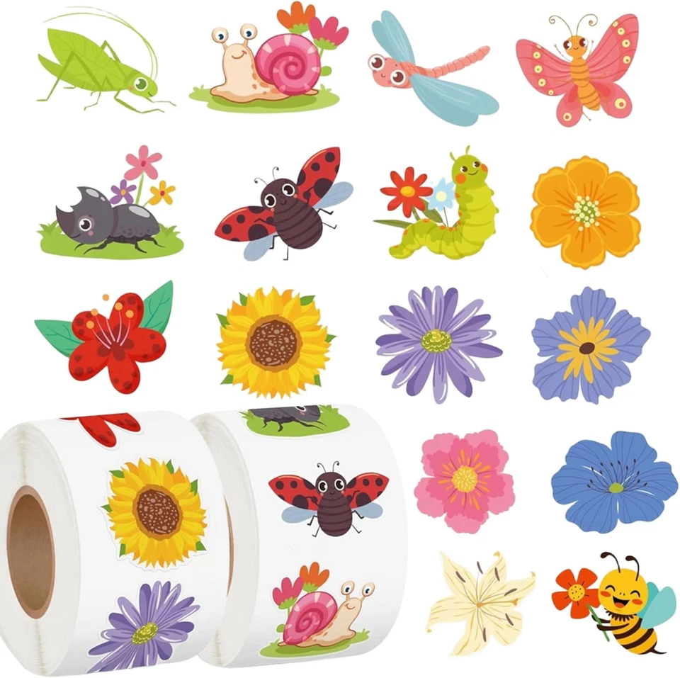 JAXICREY Sticker Blumen 1000 Stück Aufkleber Insekten Schmetterling - Bild 1 von 4