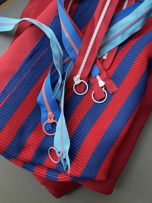 Bundle Vintage Red Rib Twill Double Knit Fabric With Zipper Trim 3+yards - Image 1 of 4