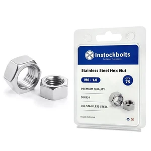 Hex Nuts, M6-1.0 Stainless Steel 304 (18-8) Nut, 70pcs M6, Silver  - Picture 1 of 6