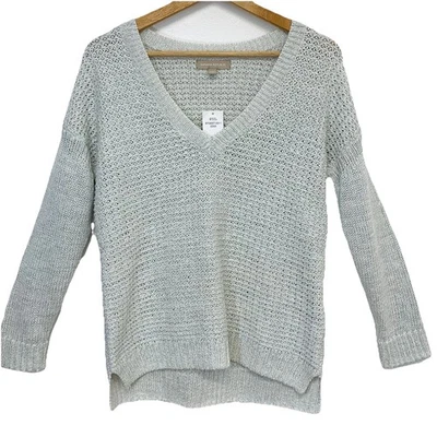 Banana Republic Metallic Linen Blend V Neck Sweater Woman Small Classic New - Image 1 of 4