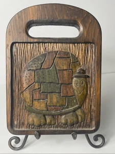 Vintage Handcrafted Wood Wall Art Turtle Folk Art Plaque Signed Susan Ulrich MI - Picture 1 of 4