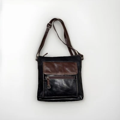 Giani Bernini Leather Black/Brown Crossbody Purse Handbag - Image 1 of 4