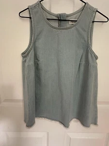 Camiseta sin mangas Madewell espalda dividida denim dobladillo crudo para mujer talla pequeña - Imagen 1 de 5