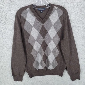 Suéter Banana Republic Para Hombre Mediano Marrón Gris Argyle 100% Lana Manga Larga - Imagen 1 de 7