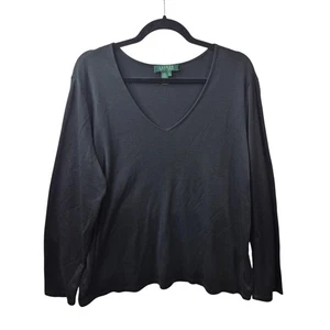 Lauren Ralph Lauren Pullover Damen 2X Schwarz Wolle Seide Strick Langarm V-Ausschnitt - Bild 1 von 7