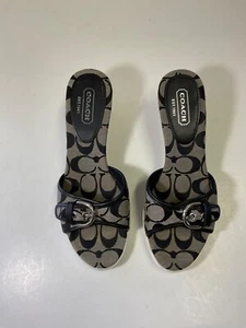 Vintage Size 8M Coach Perry Women’s Sandals Multi Color Wedge Slip On Black/Tan - Picture 1 of 6