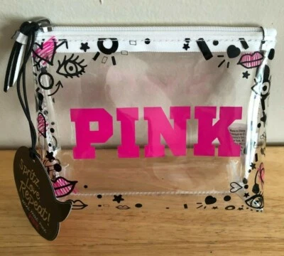 FUNDA DE MAQUILLAJE DE PLÁSTICO TRANSPARENTE ROSA VICTORIA'S SECRET Foto 1 de 2