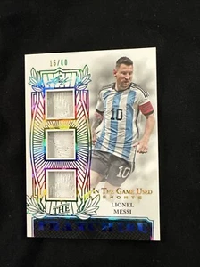 LIONEL MESSI Triple Jersey Relic 15/60 SP 2024 Leaf In The Game Used Sports BK - Picture 1 of 2