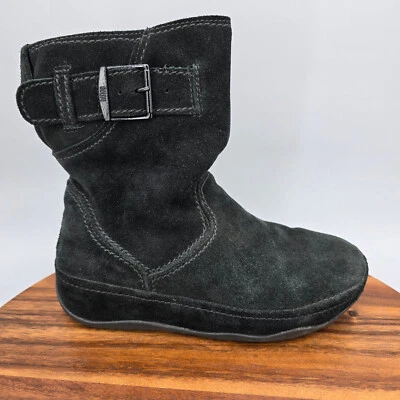 Fitflop Boots Womens 8 Black Suede Leather Superboot Short Buckle Pull On Slouch - Image 1 of 4