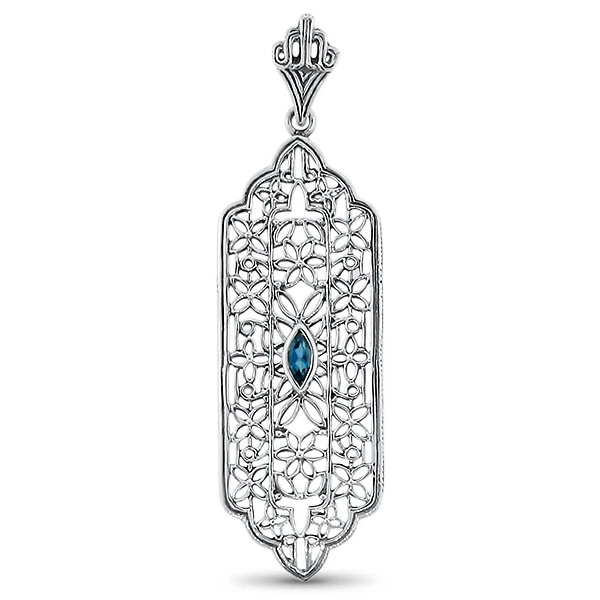 GENUINE LONDON BLUE TOPAZ 925 SOLID STERLING SILVER ANTIQUE STYLE PENDANT   965X - Image 1 of 1