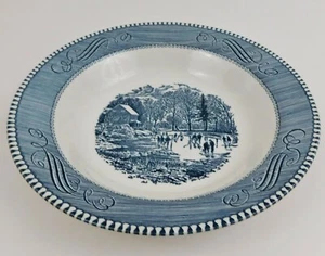 Royal Currier & Ives Rimmed Soup Cereal Bowl Early Winter Skater Blue Vintage - Picture 1 of 12