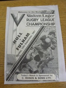 13/09/1981 Rugby League Programme: Hull v Fulham - Picture 1 of 1