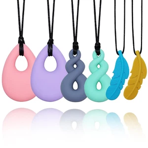Chew Necklaces for Sensory Kids Boys Girls, 6 Pack Silicone Sensory Chewy Neckla - Picture 1 of 7