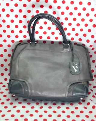 FURLA Sac à main en cuir gris - Maroquinerie Italie - bimatière style guêtre - Photo 1/4