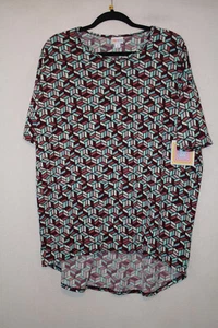 T-shirt Lularoe taglia M Irma multicolore blu e rossi nuova con etichetta stampa geometrica - Foto 1 di 4
