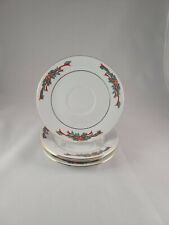FAIRFIELD POINSETTIA RIBBON FINE CHINA  4 SAUCER  6" ROUND.. EXCELLENT