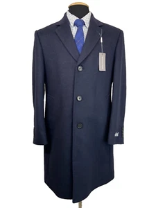 NEW MICHAEL KORS Mens Navy Blue WOOL CASHMERE TRENCH OVERCOAT Jacket SIZE '38S' - Picture 1 of 13