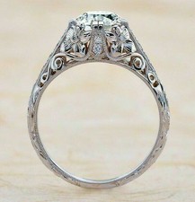 Antique Vintage Art Deco Engagement Ring 2.2Ct Round Diamond 14k White Gold Over