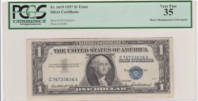 Scarce 1957 Silver Certificate $1 with Minor Misaligned Overprint PCGS VF 35 - Image 1 of 2