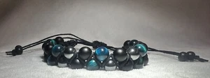 Blue Tiger Eye Matte Onyx Hematite Double Shamballa  Bracelet HEMP Handmade - Picture 1 of 4