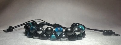 Blue Tiger Eye Matte Onyx Hematite Double Shamballa  Bracelet HEMP Handmade - Image 1 of 4