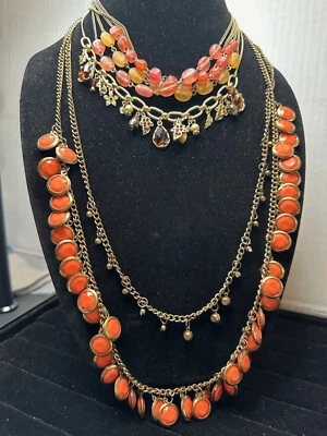 Lote 3 Collares Tono Dorado, Naranja, Ámbar, Multistrand, Firmado XC 28", 18", 16" Foto 1 de 4
