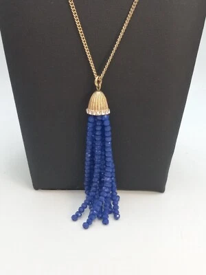 Collar Colgante J.Crew Tono Dorado Azul Cobalto Cuentas Facetadas Borla Cristales Transparentes Foto 1 de 4