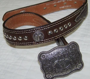Youth Cavender's Buckle and Belt with Crosses - Size 22 - Picture 1 of 16