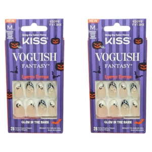 2 x Kiss Voguish Fantasy Limited Ed. Halloween, 93099 Medium, Almond - GLOWS! - Picture 1 of 3