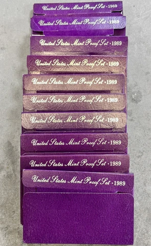 Lot of 10x 1989-S US Clad Proof Coin Sets Half Dollar Quarter Dime Nickel Cent Cover
