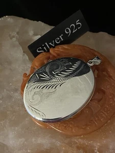 Large Silver Oval Locket With Fine Silver Necklace - Picture 1 of 7