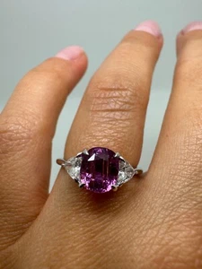 PLATINUM TRILOGY OVAL PINK SAPPHIRE AND DIAMONDS RING 2.53CT GG335 - Picture 1 of 22