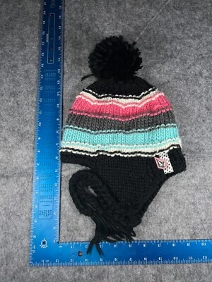 Volcom Beanie Toque Mujer OS Negro Rosa Azul Rayas Tejido Acrílico Poli Forrado Foto 1 de 4