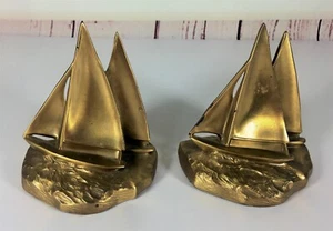 VTG PHILADELPHIA METAL CO. PMC 64B SAILBOAT SAILING NAUTICAL NAVY BOOKENDS - Picture 1 of 8