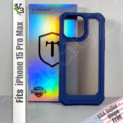 Case for iPhone 15 Pro Max - Blue Carbon Fiber | Rugged - Dual Layer | Tuerdan - Image 1 of 4