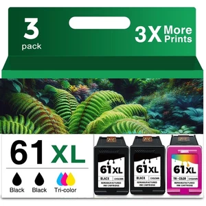 61XL Ink Cartridge Black Color Combo Pack (3-Pack) Replacement for HP Ink 61 ... - Foto 1 di 6