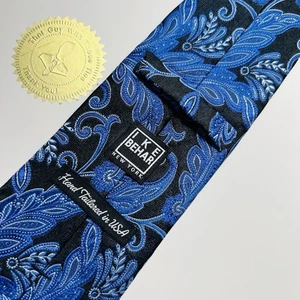 IKE BEHAR Extra Long Black Silk Tie w Blue Embroidery 66x3.5” Modern NWOT - Imagen 1 de 12