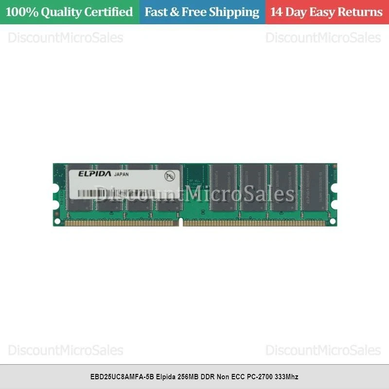 EBD25UC8AMFA-5B Elpida 256MB DDR Non ECC PC-2700 333Mhz - Image 1 of 1