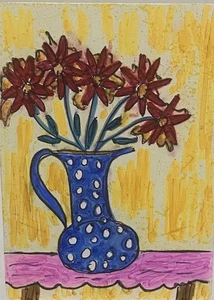 Flowers on Vase.  Original ACEO Art Card - Picture 1 of 6